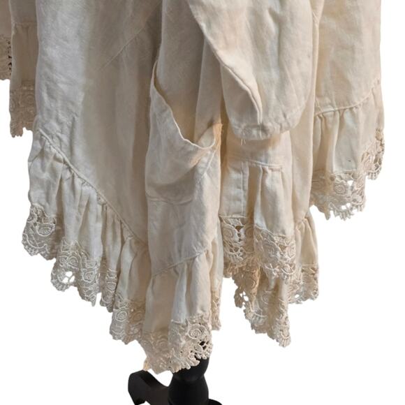 Heart's Desire by Mary‎ Grace White Raw Linen and Lace Boho Tunic Size Medium - Picture 5 of 8